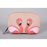 A Kate Spade Flamingo cosmetic bag in dusky pink cross grained leather, condition: excellent, unused
