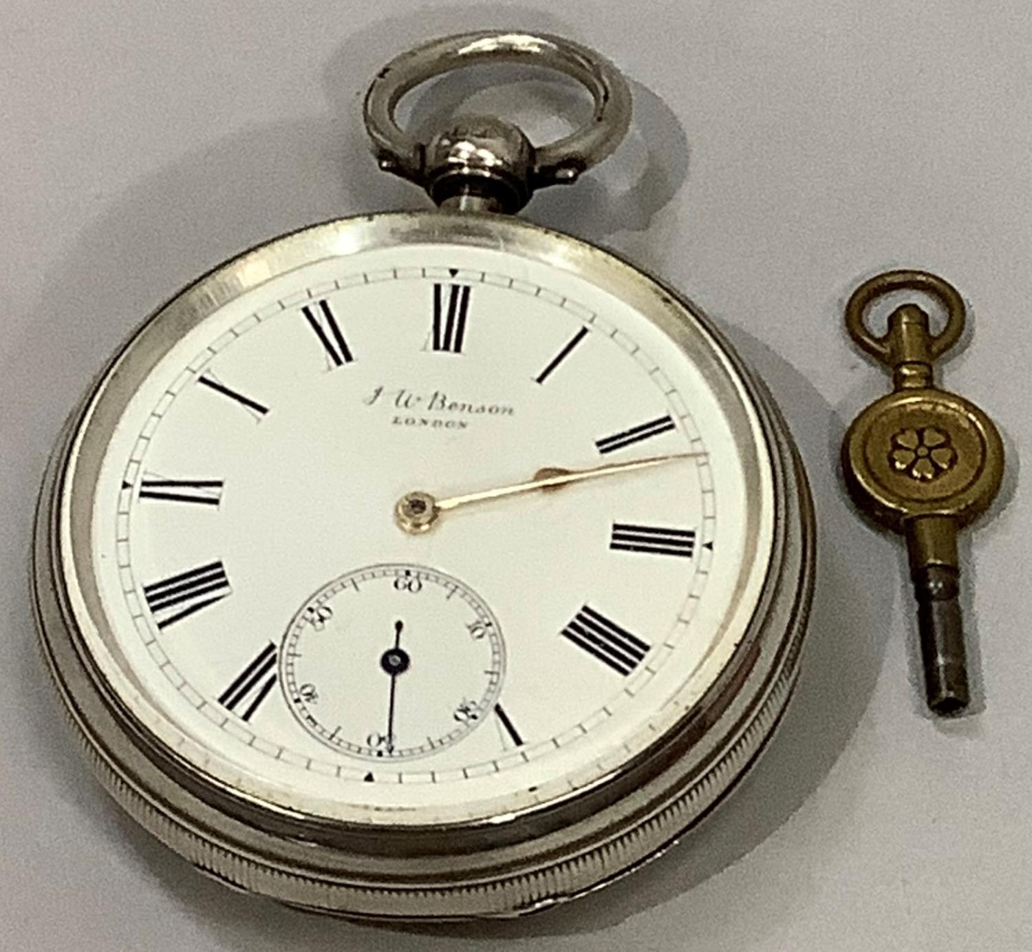 A Victorian 'Ludgate' pocket watch by J . W. Benson London in an open faced silver case, no. U38,