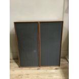 A pair of vintage speakers in mahogany case measuring 90cm high, 30cm deep, 40cm wide