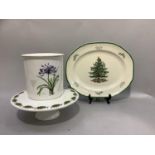 A Spode Christmas meat dish printed with a Christmas tree, holly and mistletoe, 41.5cm by 33.5cm and