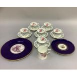A set of six Royal Crown Derby teacups and sauces printed and enamelled with Derby Posies to the