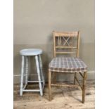 An elm faux bamboo single chair together with a grey painted stool on turned legs