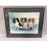 Kathleen Harling, three Cavalier King Charles spaniels, watercolour, signed to lower right, 43cm