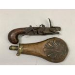 A late 18th /early 19th century flintlock tinderbox with fruitwood butt together with a 19th century