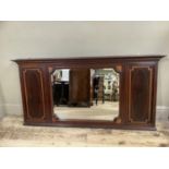 Turn of the century mahogany and satinwood inlaid over mantel mirror