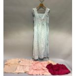 1930’s silk, crepe and satin nightgowns in salmon pinks, apricot and cream, plus a pale blue