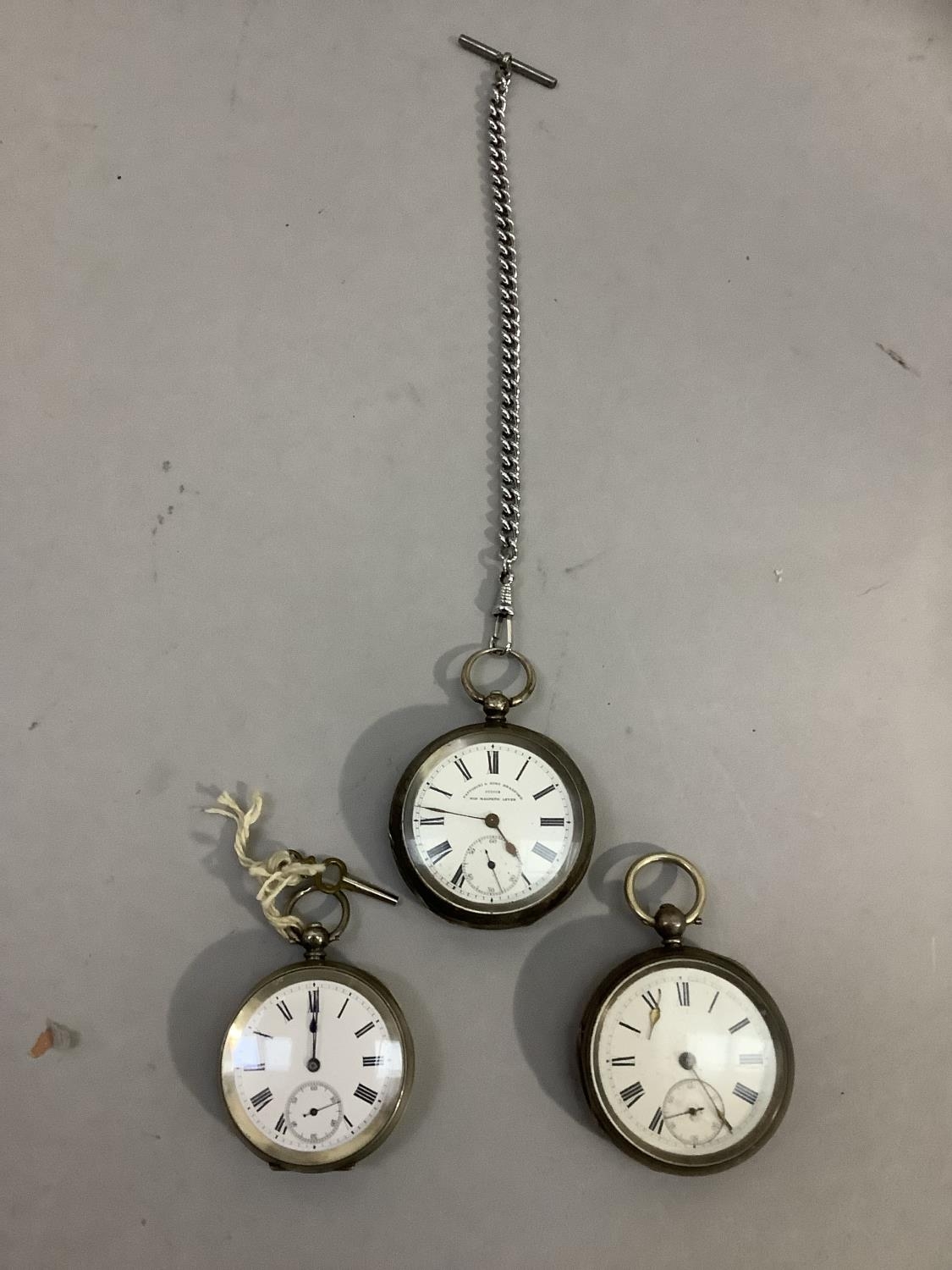 Three 19th century pocket watches all in open faced silver cases and with key wound movements - Image 2 of 3