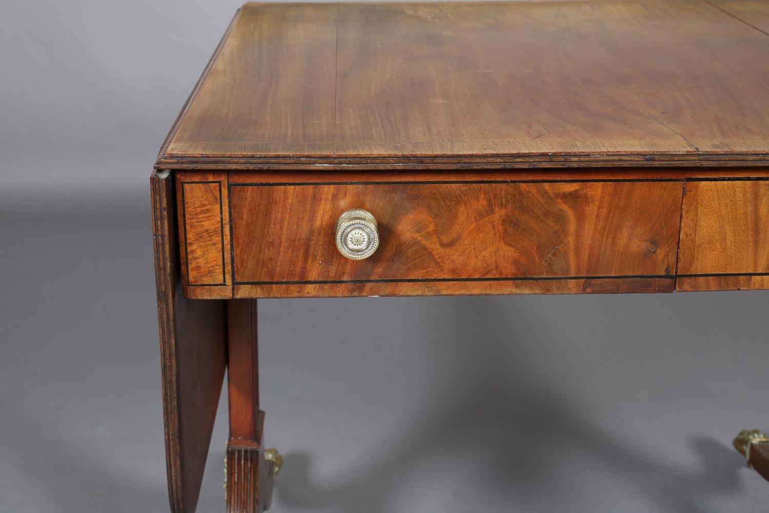 A Regency Mohogany and Rosewood crossbanded sofa table with ebony stringing, having a drawer and - Image 3 of 8