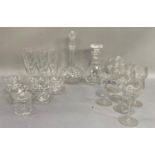 A set of six hock glasses and five matching sundae glasses, a cut glass biscuit barrel, two