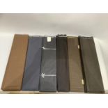 6 bale ends of Terylene, worsted and wool suiting in mid grey, mid blue, brown pinstripe, mid
