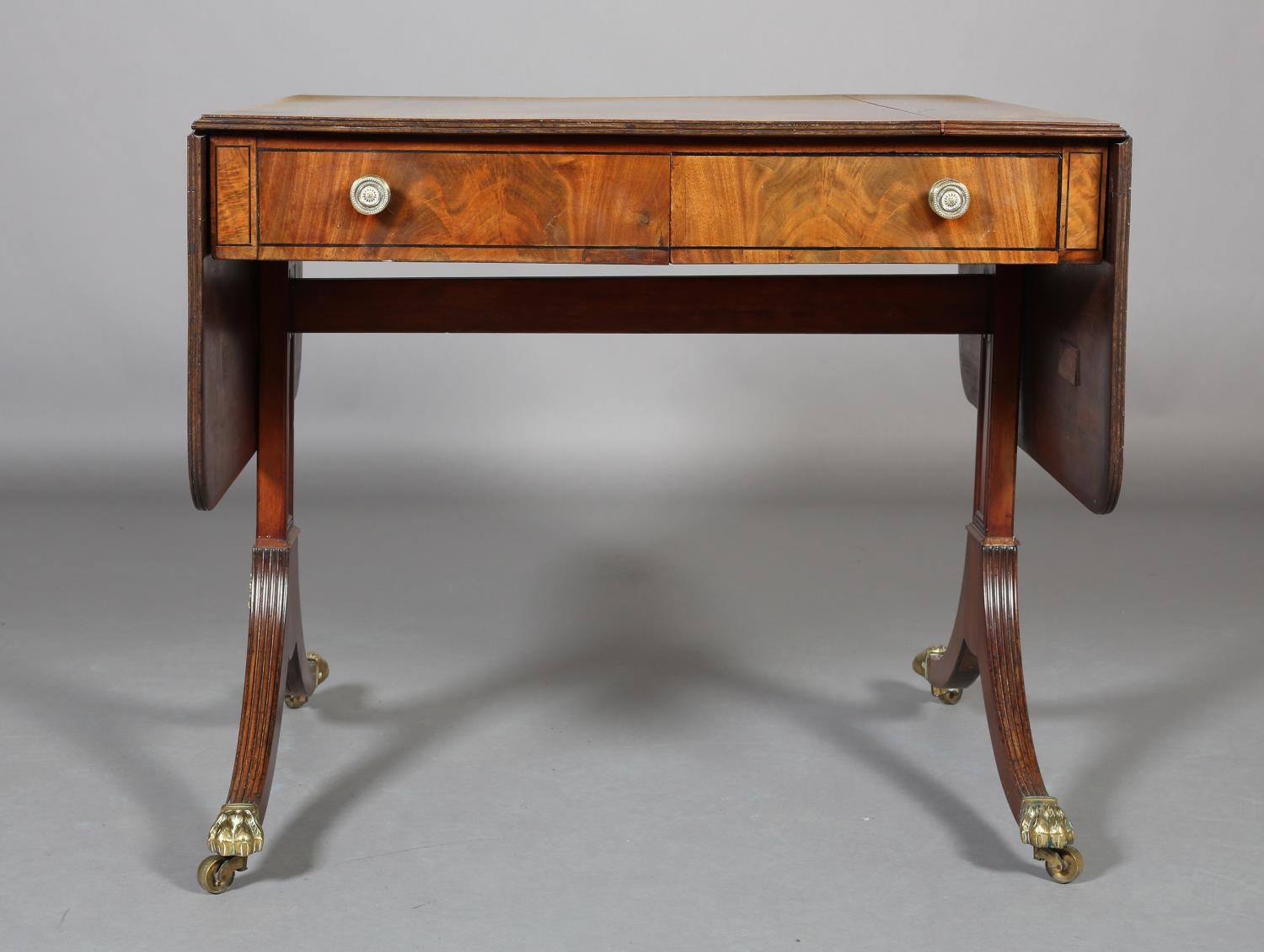 A Regency Mohogany and Rosewood crossbanded sofa table with ebony stringing, having a drawer and - Image 2 of 8
