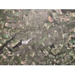 An aerial view of Harrogate with architectural drawings for the proposed monument to commemorate the