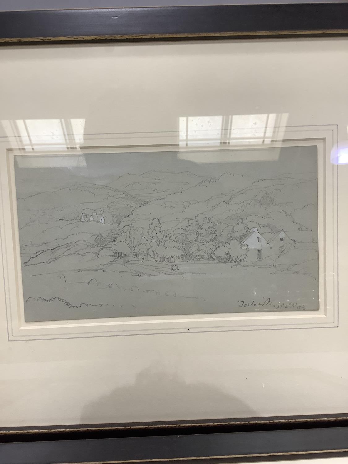 A set of four 19th century pencil drawings mountainous coastal landscapes, ruins and architectural - Bild 3 aus 5