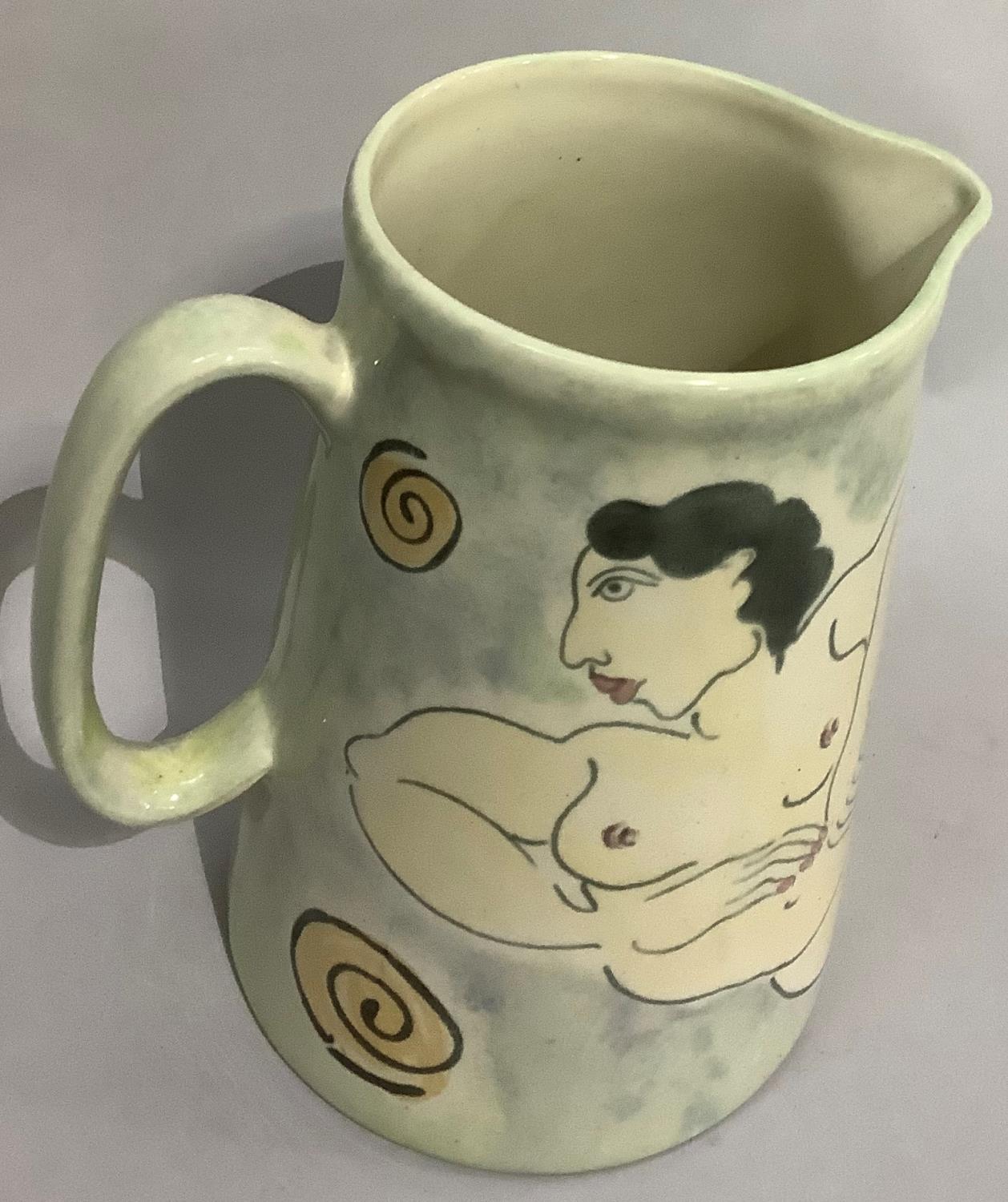 A large pottery jug by Herron Cross Pottery painted with a female nude, 22cm high - Image 4 of 5