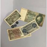 Collection of WW2 German Reichsmarks Paper and Coins