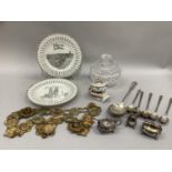 An RAOB chain of office, gilt metal and enamel, three piece silver plated cruet set, serving