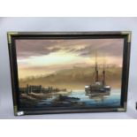 Peter Gerald Baker, paddle steamer at anchor, Whitby, oil on canvas, signed to lower right, 51cm