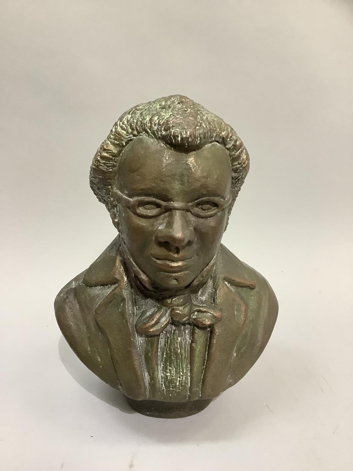 A coppered metal bust of Schubert, 22cm high