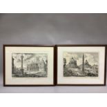 A pair of reprints of early engravings, Veduta Della Piazza Del Popolo and Veduta Della Basilica