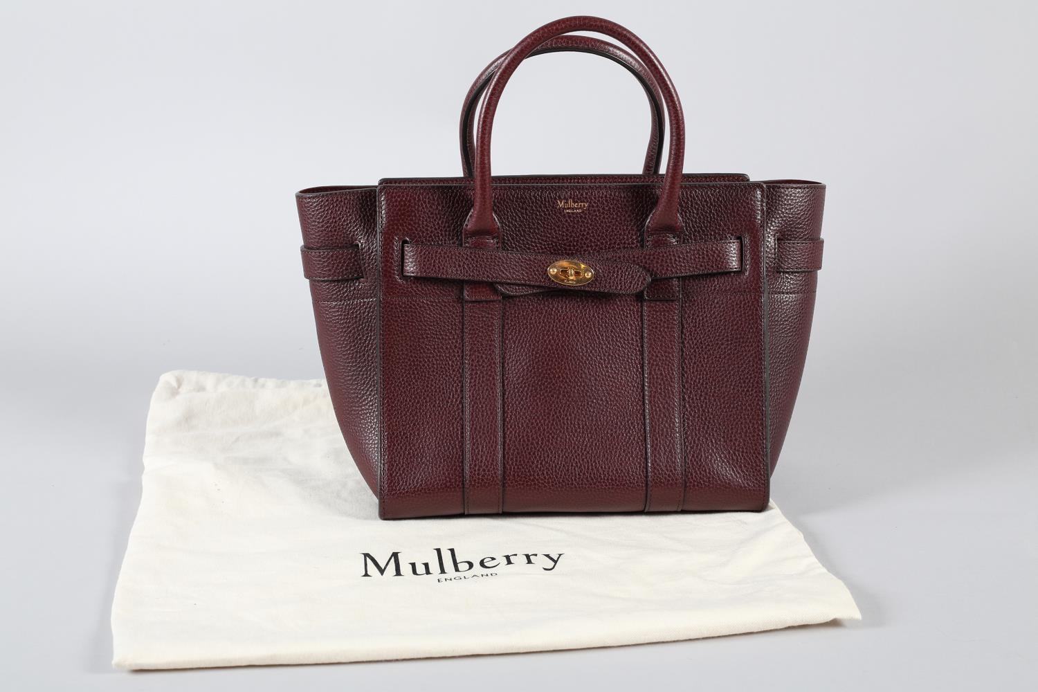 A Mulberry Small Zipped Bayswater handbag in Oxblood grained leather, with strap and original