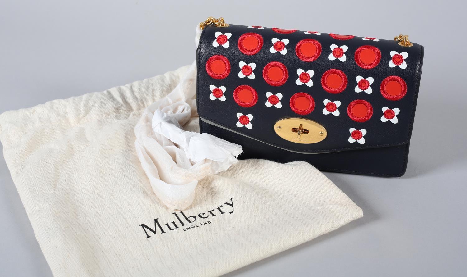 A Mulberry Small Darley handbag in midnight, red and white silky calf geo-floral, original