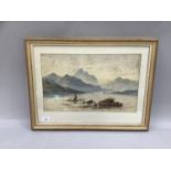 Edwin Earp early 20th century, lake and mountain landscape with fishing boats, watercolour, signed