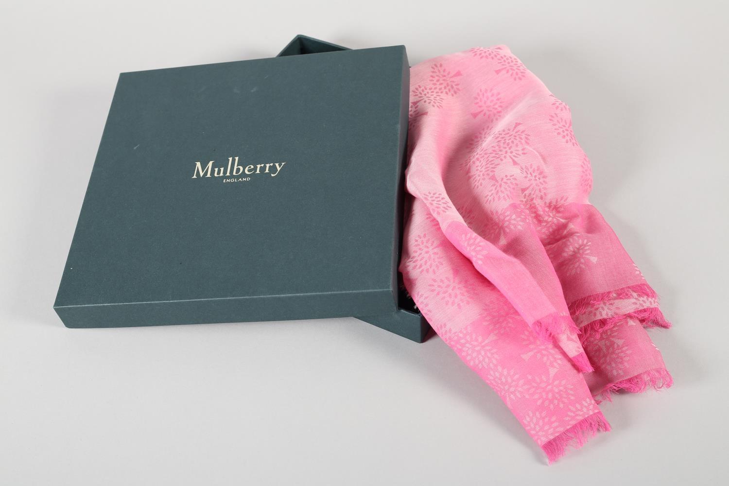 A Mulberry cotton Tree square scarf in pink, original box, condition: very good