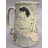 A large pottery jug by Herron Cross Pottery painted with a female nude, 22cm high