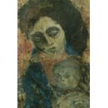Russian School 20th Century Mother and child, head and shoulders portrait, oil on board, 34cm x 22cm