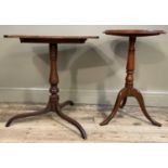 A 19th century oak snap top table, rectangular, on turned column and tripod base together with a