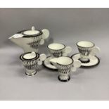 A coffee service by Dean Sherwinn hand painted in Six Towns pattern comprising coffee pot, sugar and