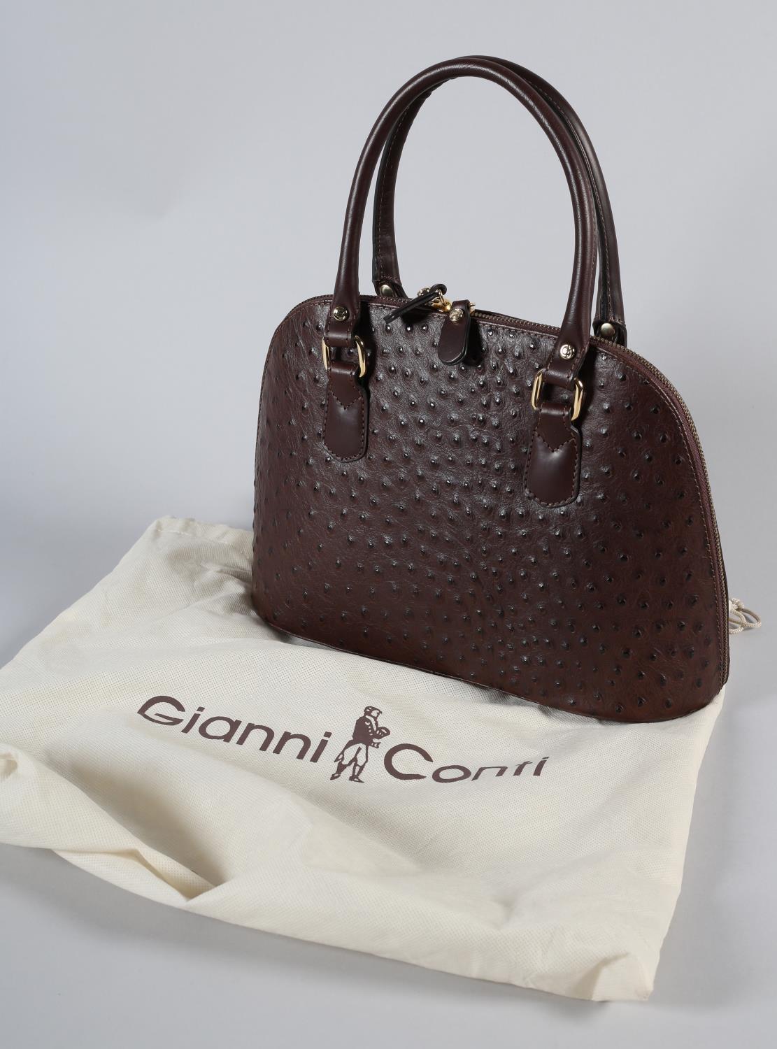 A Gianno Conti handbag in dark brown 'ostrich' leather, with strap, original dustbag, condition: