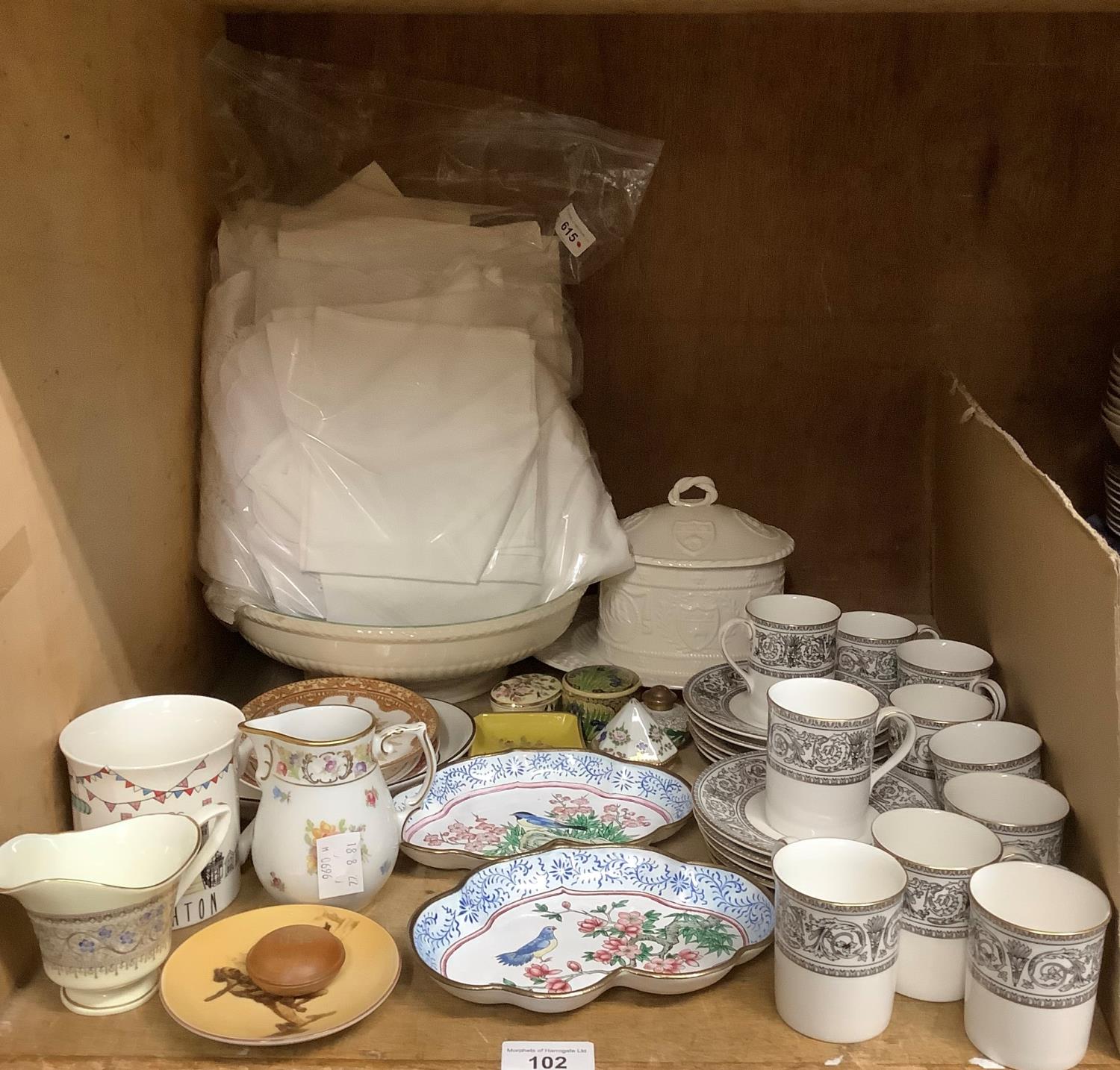 A set of Royal Doulton Baronet coffee cans and saucers, a German china floral decorated cream jug, a