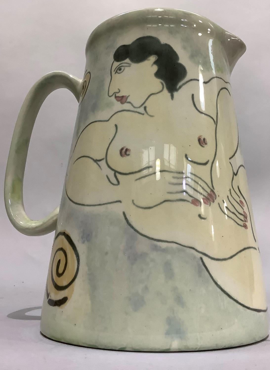 A large pottery jug by Herron Cross Pottery painted with a female nude, 22cm high - Image 5 of 5