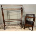 A late Victorian mahogany towel rail together with a wash stand with undertier and drawer