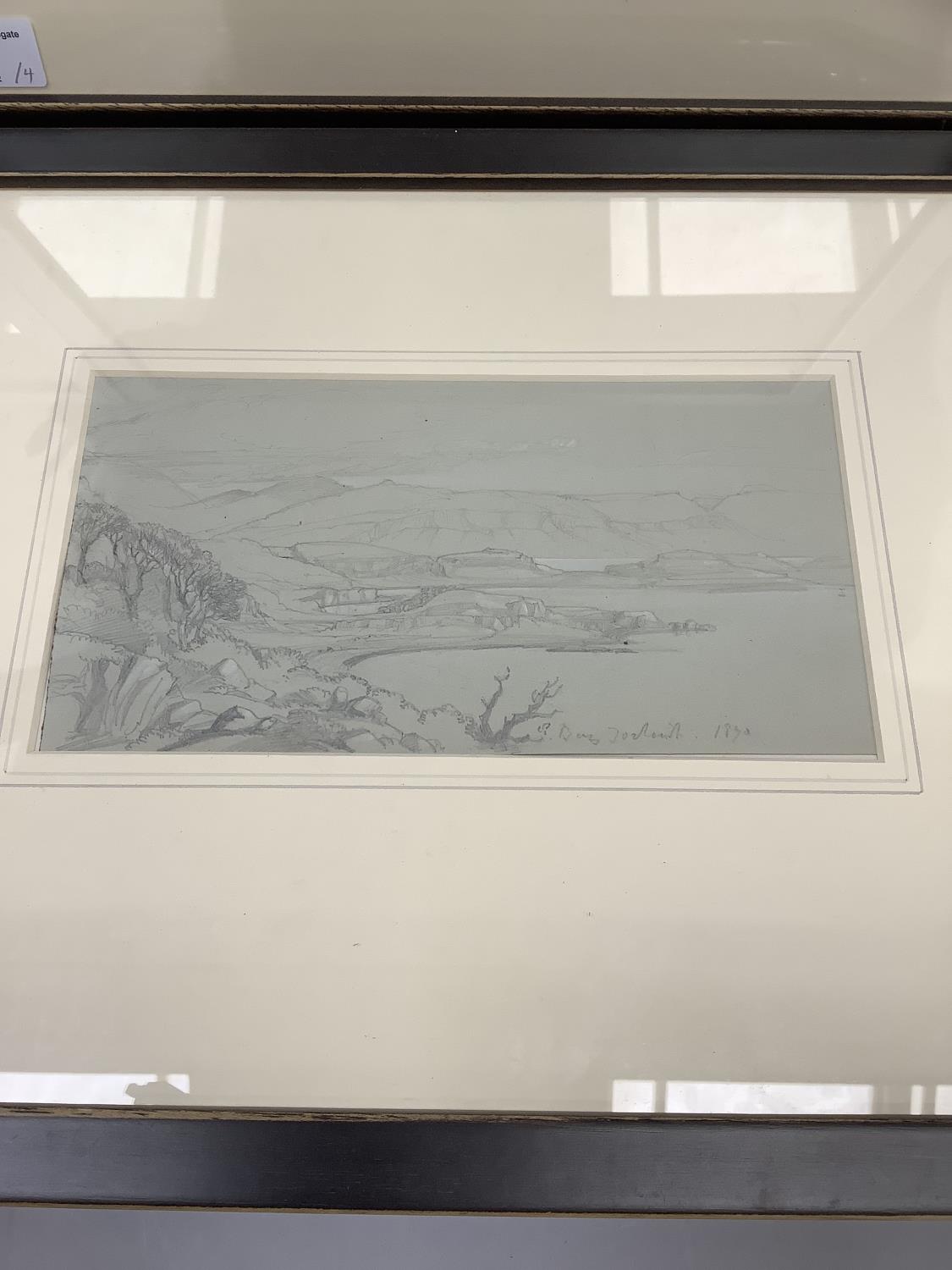 A set of four 19th century pencil drawings mountainous coastal landscapes, ruins and architectural - Bild 4 aus 5