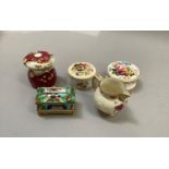 19th century and later floral painted trinkets including a Davenport cylindrical pot and cover ,