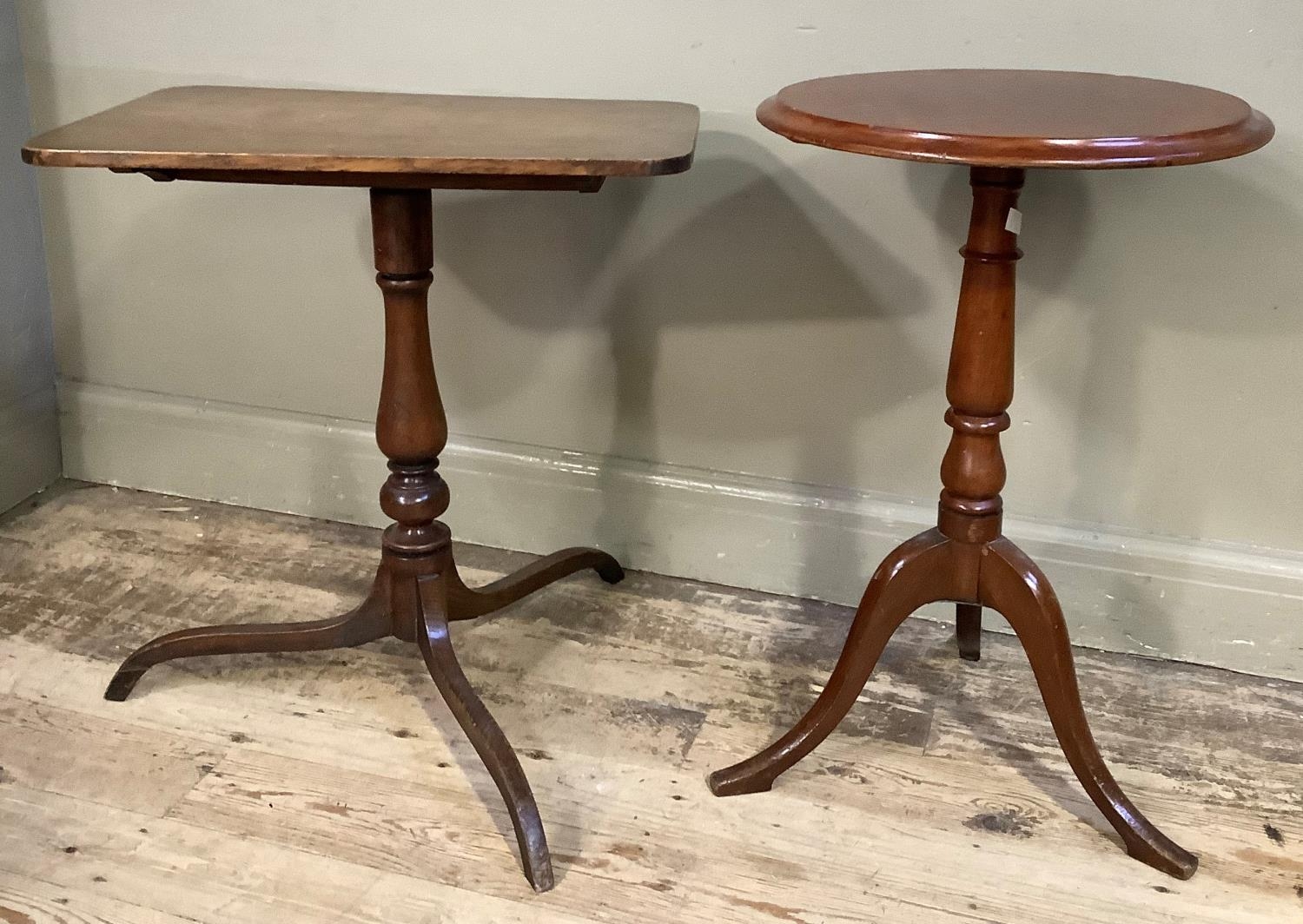 A 19th century oak snap top table, rectangular, on turned column and tripod base together with a - Bild 2 aus 3