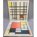 A pair of Mondrian prints, 70cm x 67.5cm