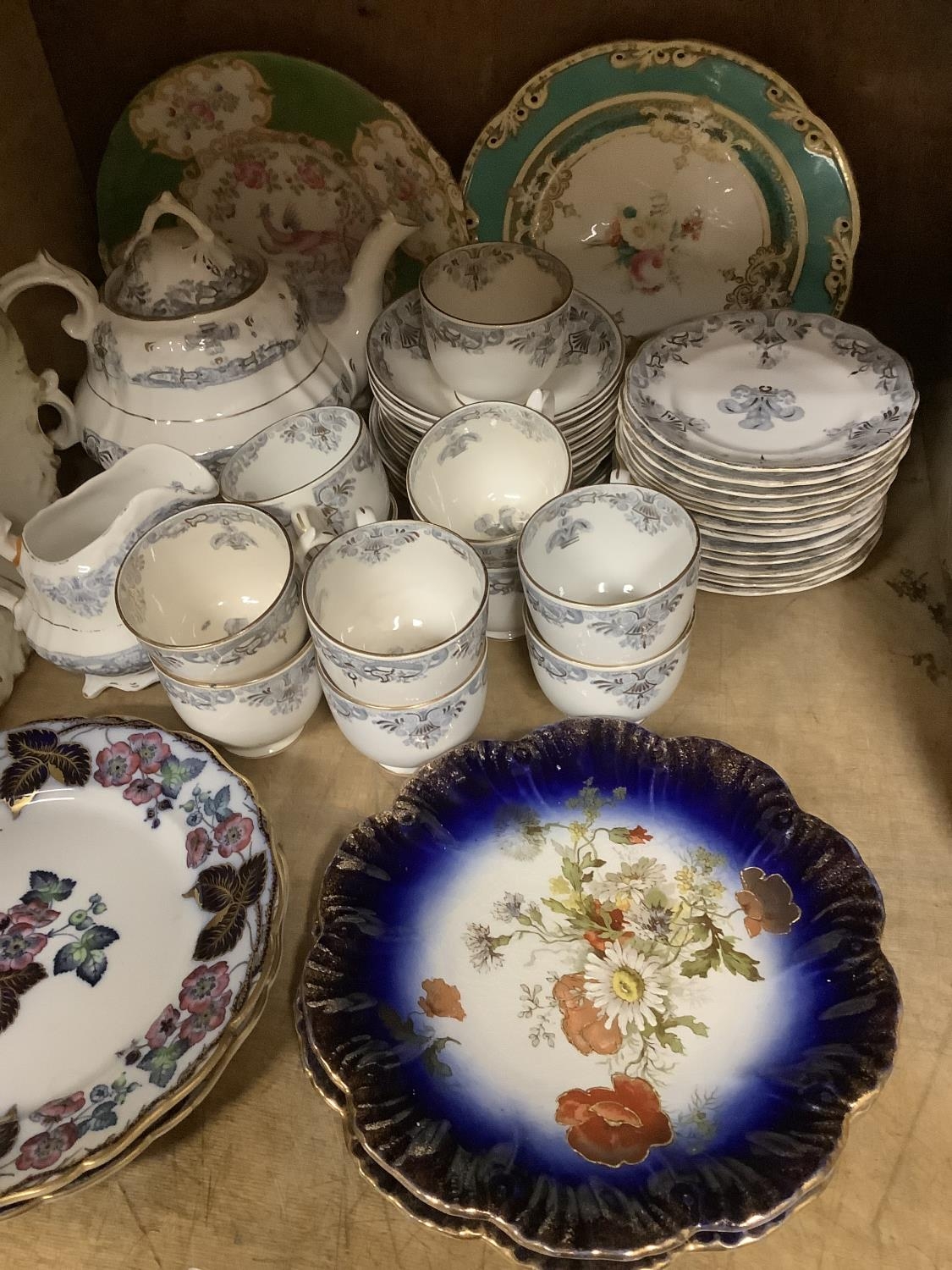 A Victorian tea service of pale grey and gilt, decorative plates etc - Bild 2 aus 2