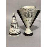 A Dean Sherwin Six Towns vase no. 4 of 50, together with a conical sugar sifter painted again with