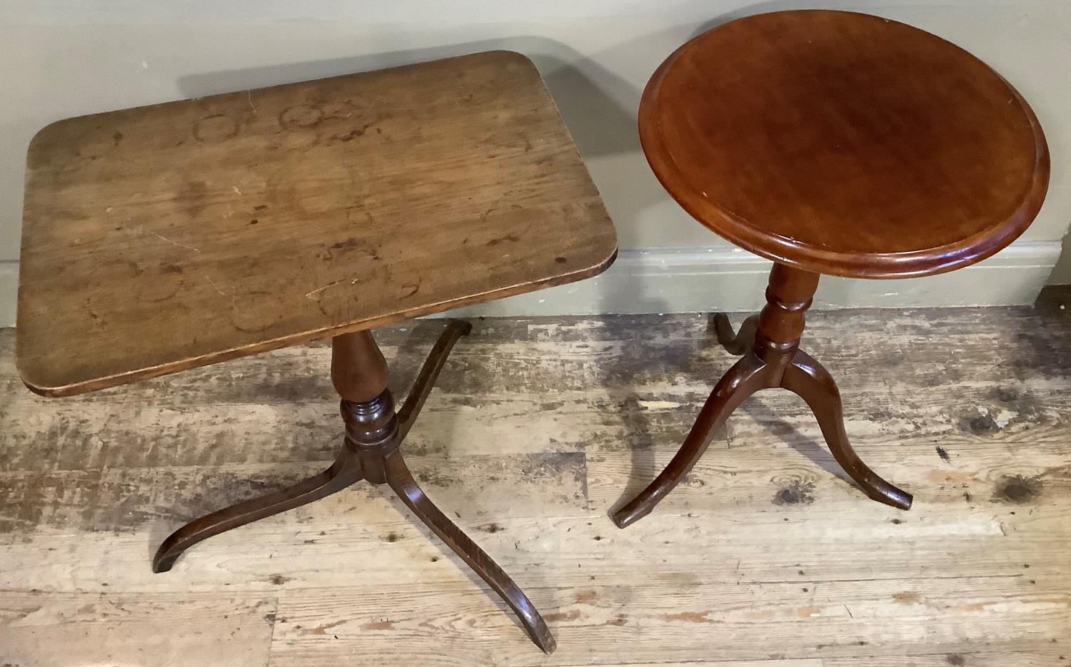 A 19th century oak snap top table, rectangular, on turned column and tripod base together with a - Bild 3 aus 3