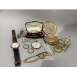 Two lady's Rotary and one Tissot wrist watches, an engraved rolled gold oval locket and chain, three
