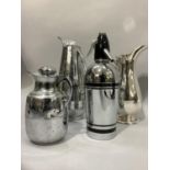 An Art Deco chrome and black Sparklet ltd soda syphon, a silver plated Thermos ewer and stopper,