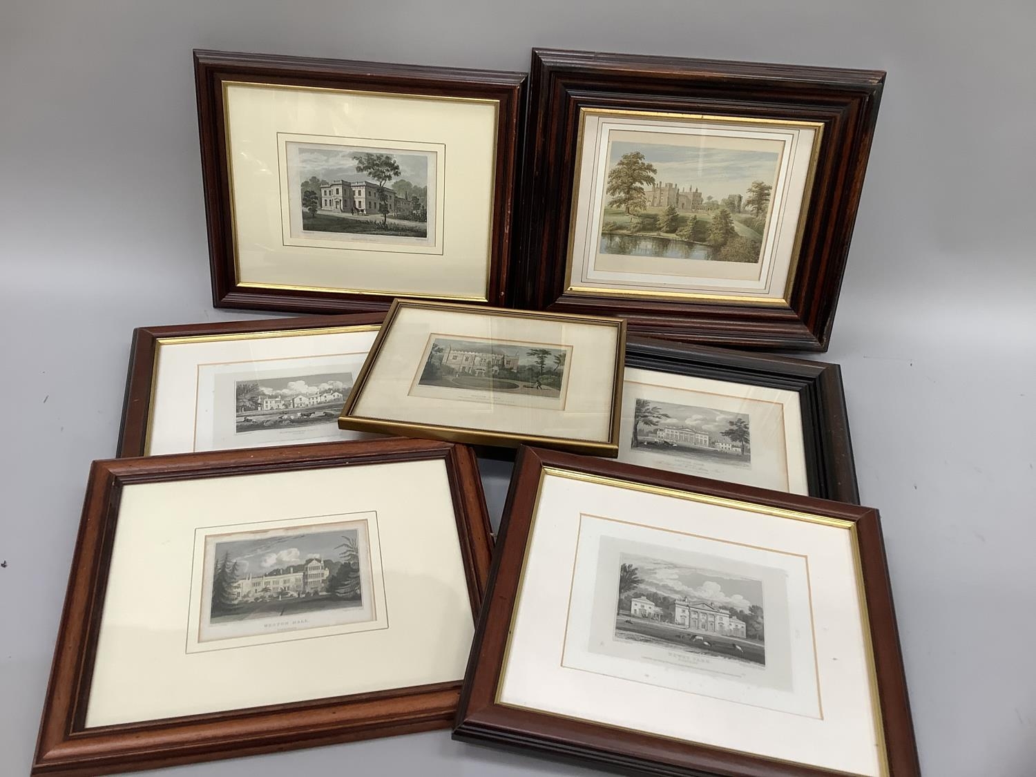 Seven black and white and coloured engravings of Yorkshire, country halls and houses including Newby - Bild 2 aus 2