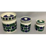 A set of three 'Talisman' Portmeirion pottery storage jars, designed by Susan Williams - Ellis, of