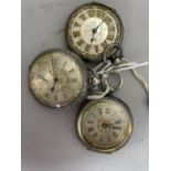 Three 19th century fob watches all in open faced silver cases, all with silver engine turned