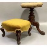 A Victorian revolving piano stool on tripod base together with a foot stool, rectangular on