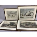 A pair of 19th century coloured coaching engravings, York to London 31cm x 61cm and two coaching