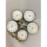 Five late 19th century on early 20th century fob watches, all in open faced silver case with